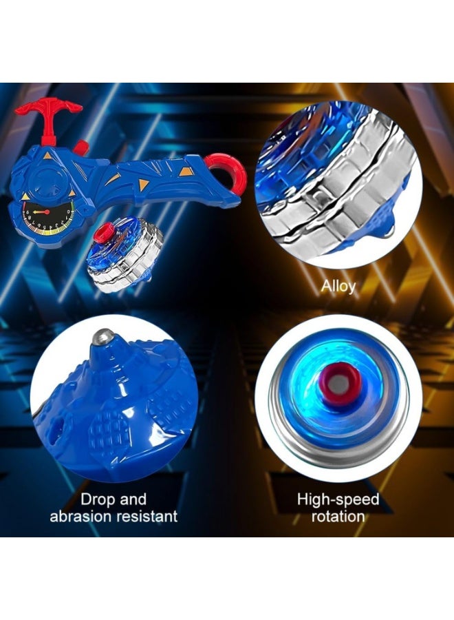 FAYET 2PCS Light-Up Battle Spinning Tops Set for Kids, Metal Burst Battling Gyros with Launchers, Alloy Combat Bey-Style Tops for Boys, Two-Player Battle Toy Gift (Red and Blue) - Image 3